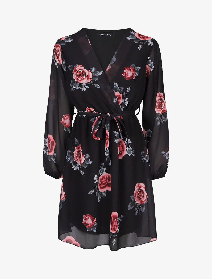 Elastische roze geprinte midi-jurk - Zwart