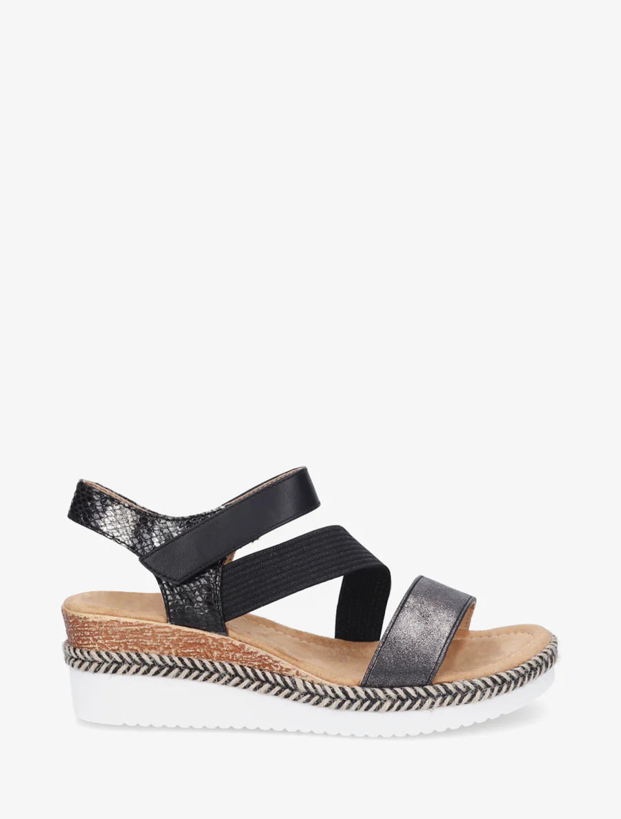 Elastische sleehaksandalen met klittenband - Zwart
