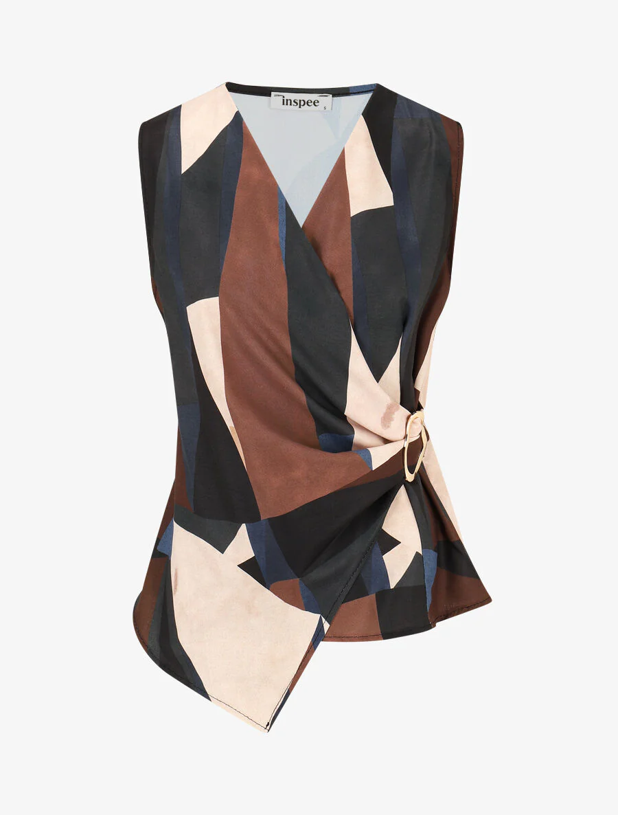 Elastische top met abstracte print - Zwart