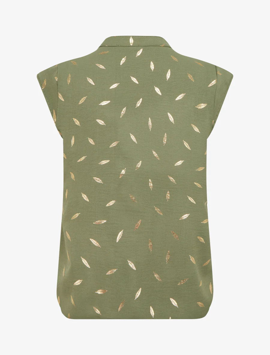 Elastische top met iriserende verenprint. - Kaki - Image 2