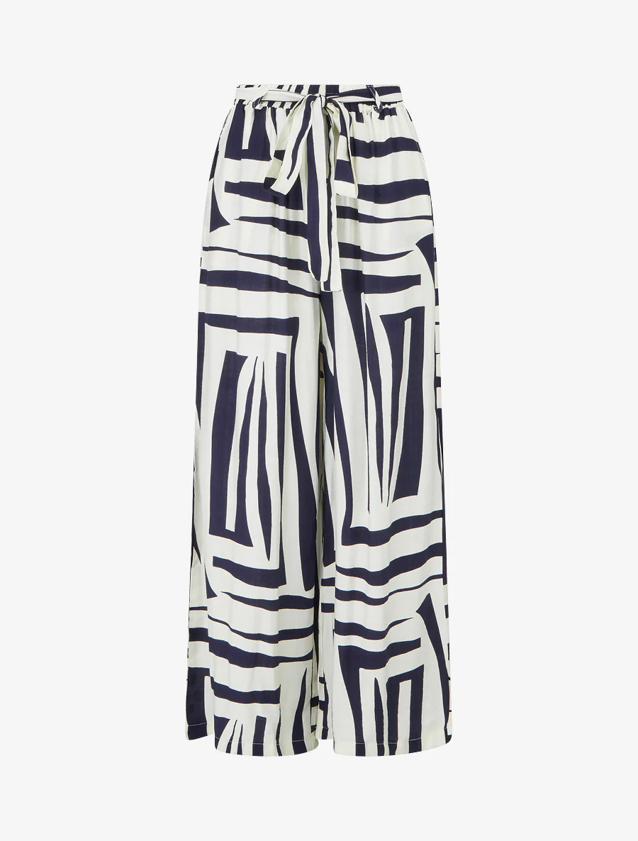 Elastische wijde broek met grafische print - Marine