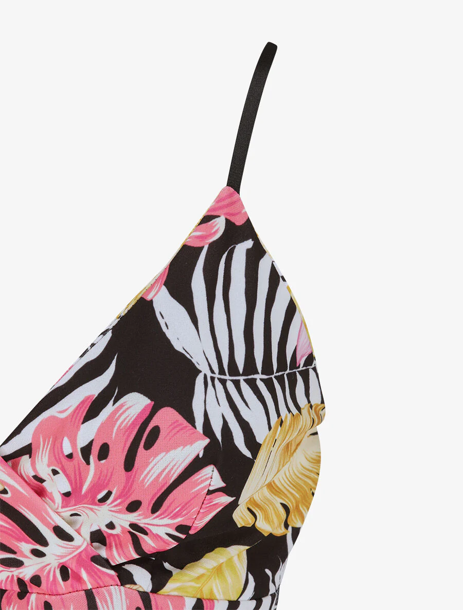 Empire halflange asymmetrische tropische bladeren print jurk - Zwart - Image 3