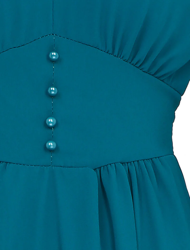 Empire jurk met transparante pofmouwen - Eendblauw - Image 3