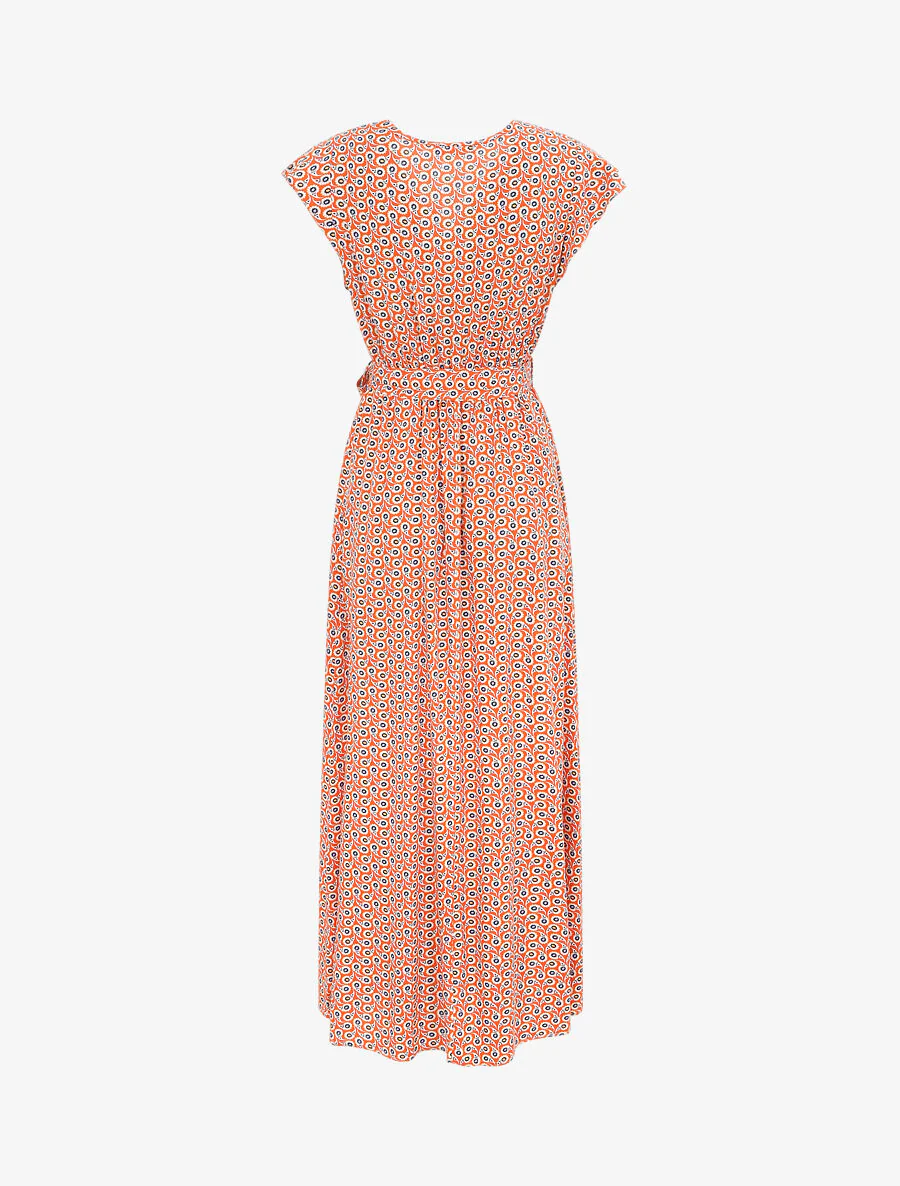 Empire lange jurk met gevlochten schouders met gestileerde margrieten print - oranje - Image 2