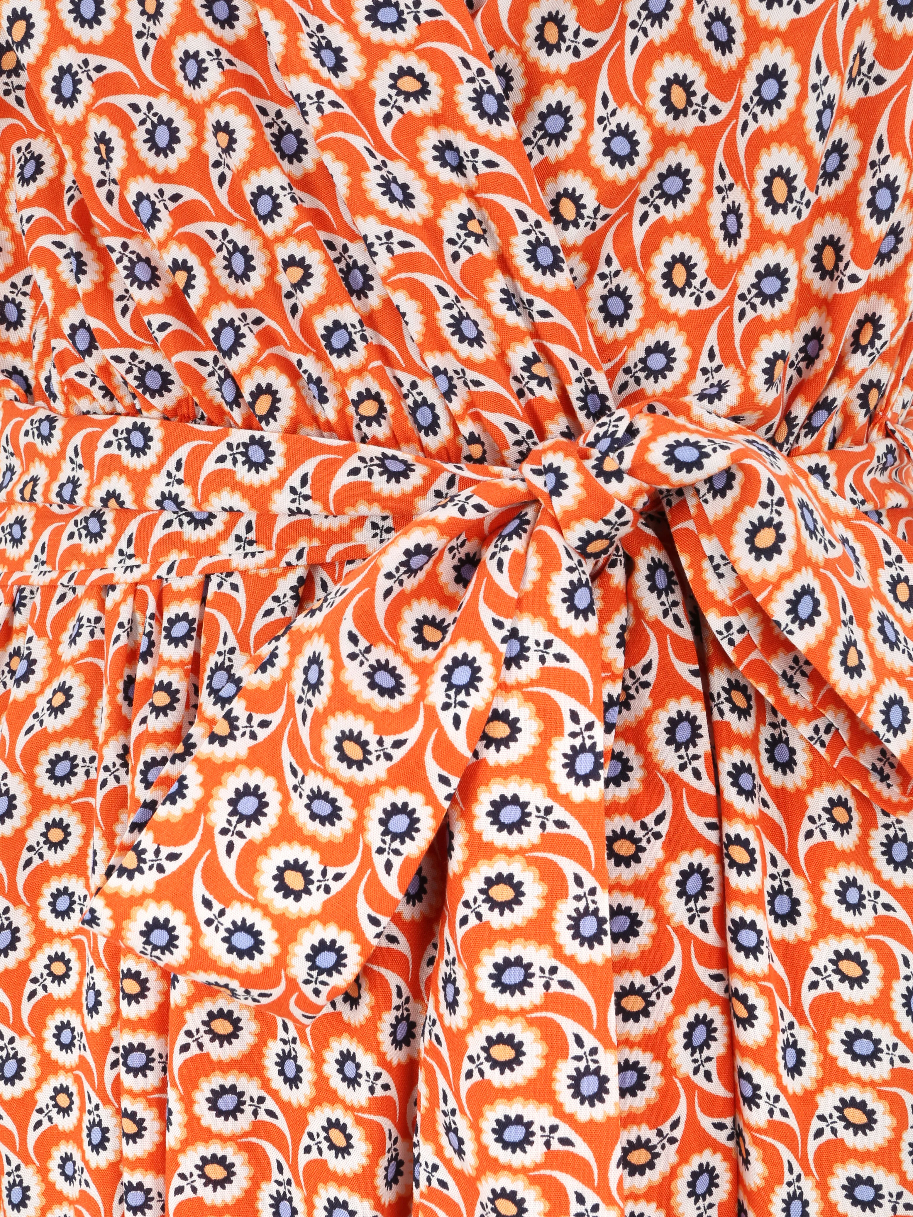 Empire lange jurk met gevlochten schouders met gestileerde margrieten print - oranje - Image 3