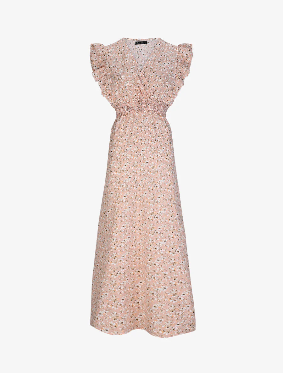 Empire lange jurk met schouder vleugels met kersenbloesem print - Roze
