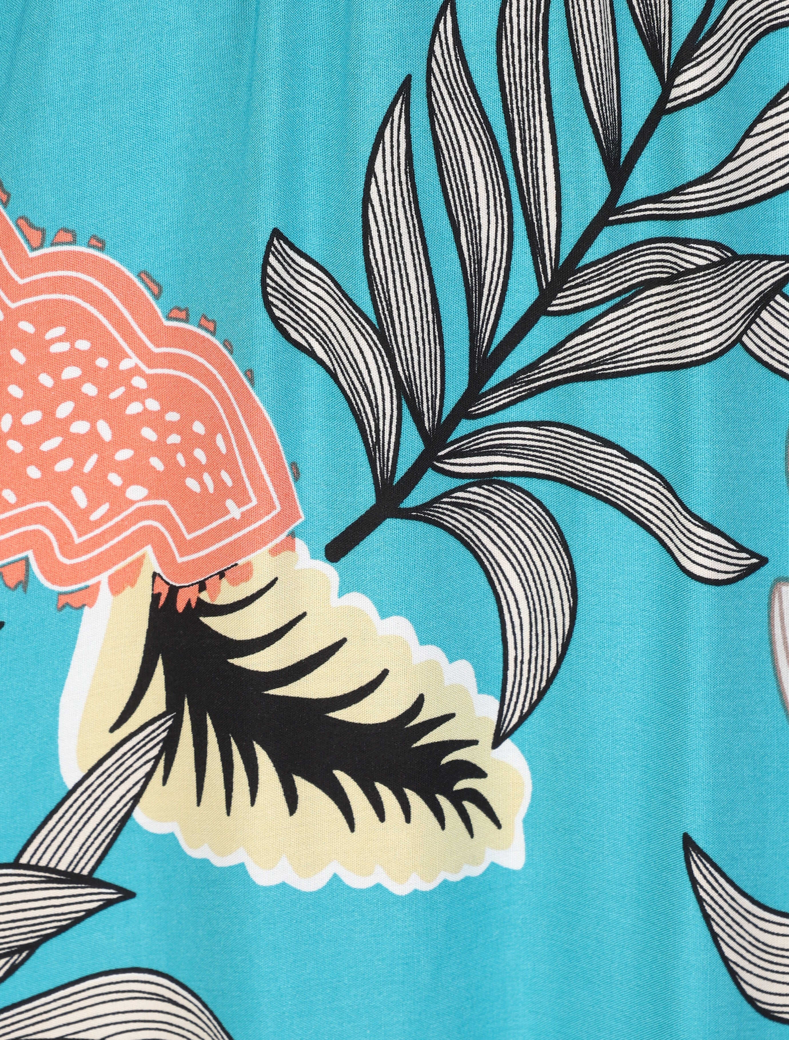Empire lange jurk met tropische plantenprint en schouderbandjes - Blauw turquoise - Image 3