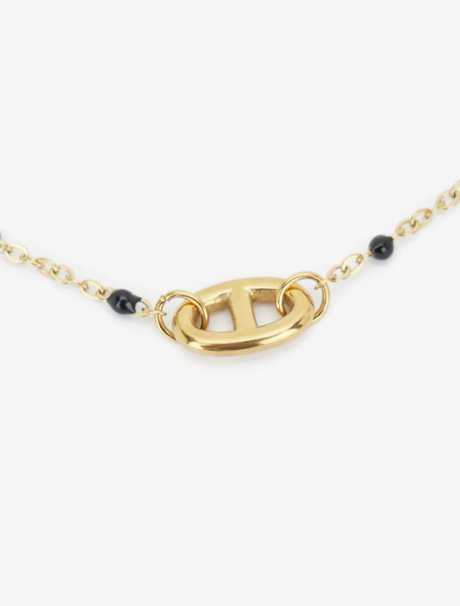 Enkelband met ankerketting en zwarte parels - Goud - Image 3