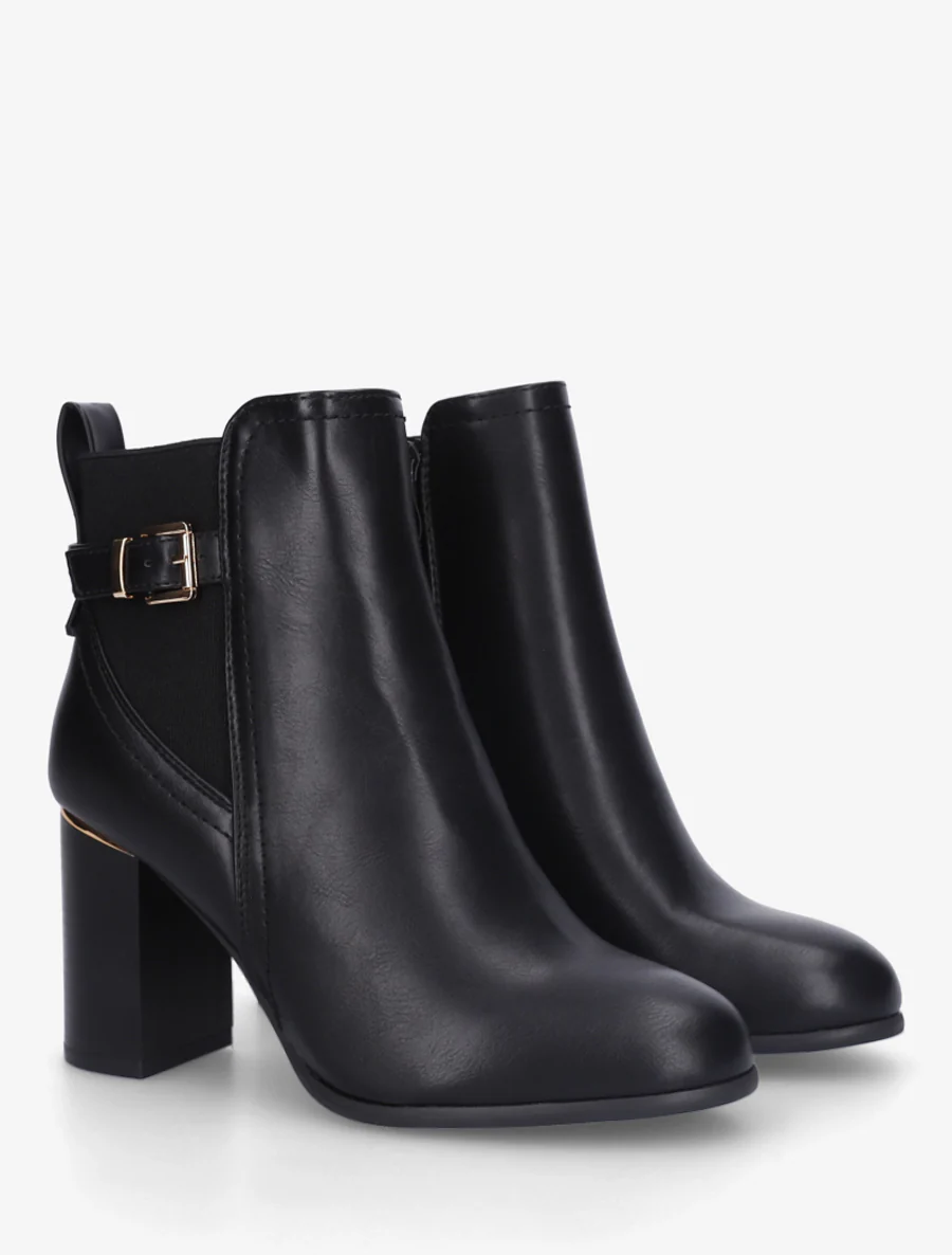 Enkelboots van imitatieleer met metalen inzetstuk op de hiel - Zwart - Image 4