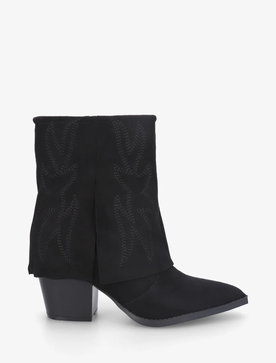 Enkellaarsjes in cowboylaarsstijl met fantasieborduursels - Zwart