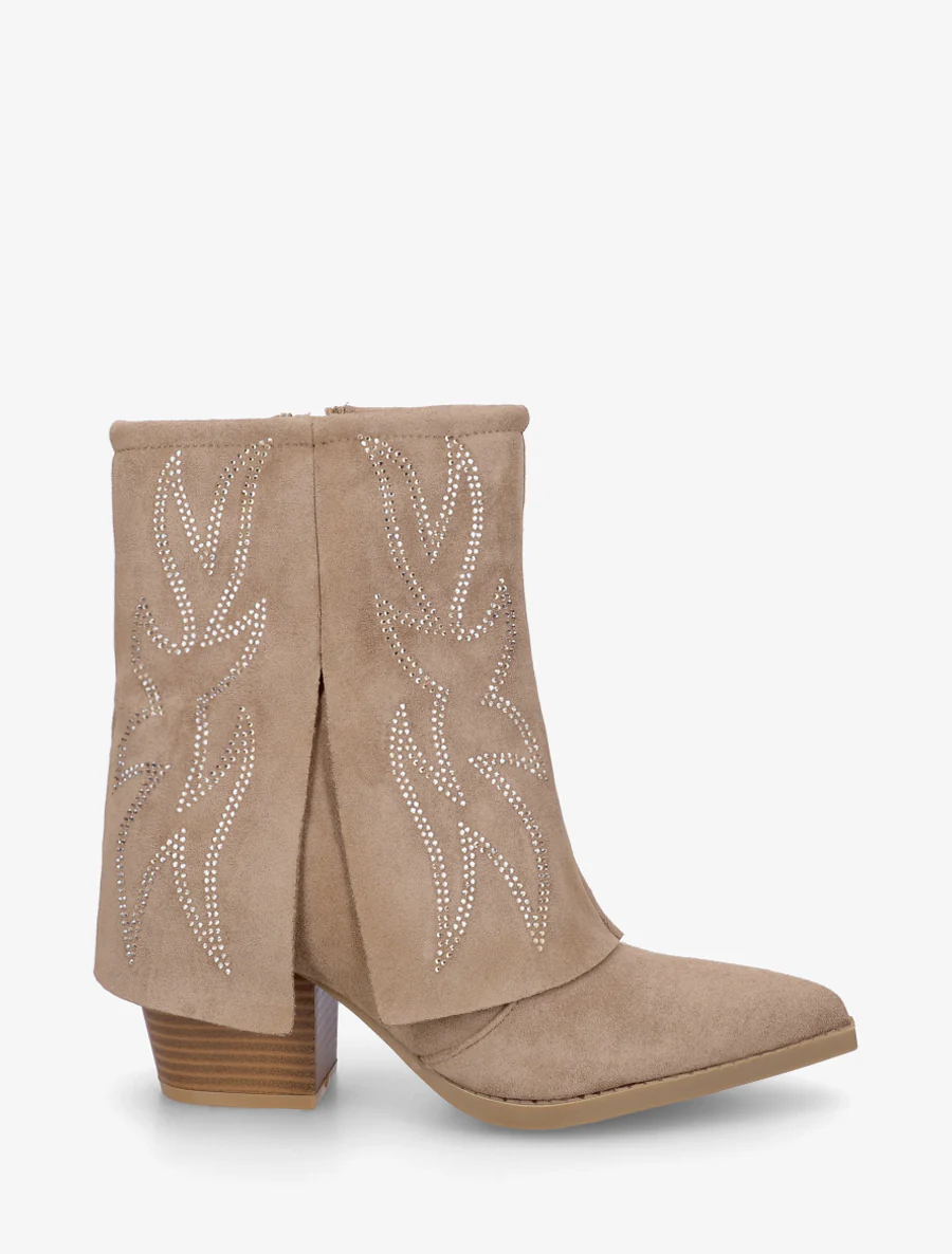 Enkellaarsjes in cowboylaarsstijl met strass-steentjes - Mol
