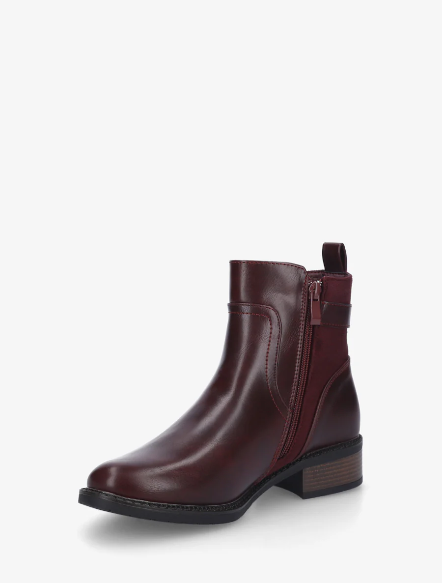 Enkellaarsjes met twee materialen in effen kleuren - Wijnrood - Image 3