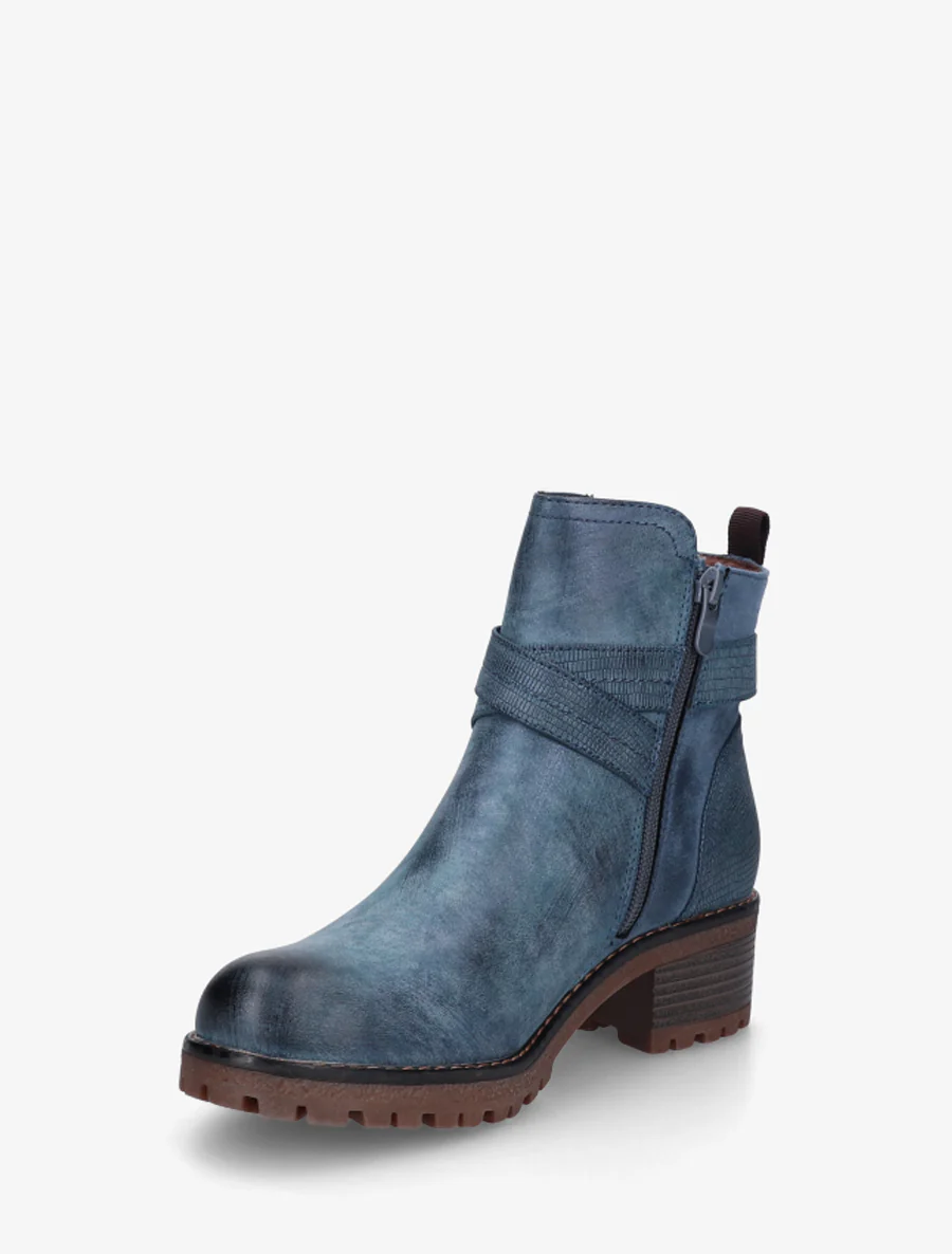 Enkellaarsjes van twee materialen met dubbele riemen - Blauw - Image 3
