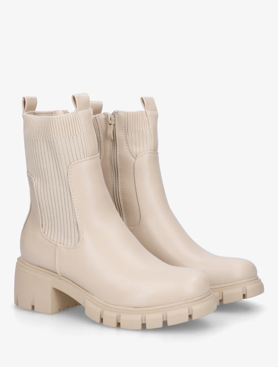 Enkellaarzen van twee materialen met een geprofileerde zool - Beige - Image 4