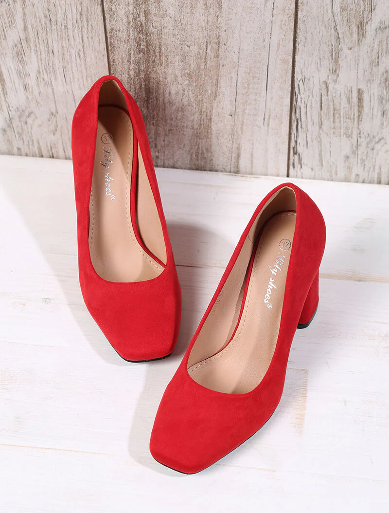 Suède pumps met vierkante neuzen - rood