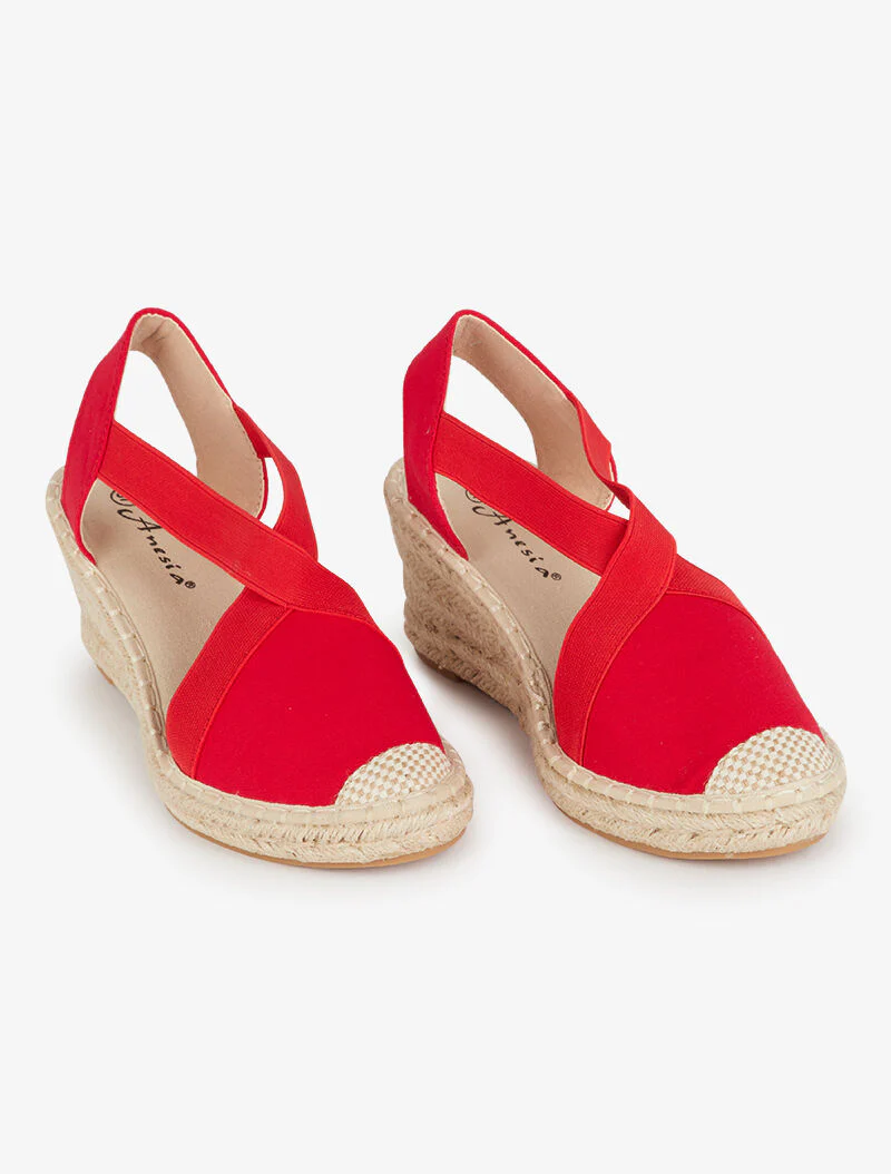 Elastische sleehak espadrilles - rood