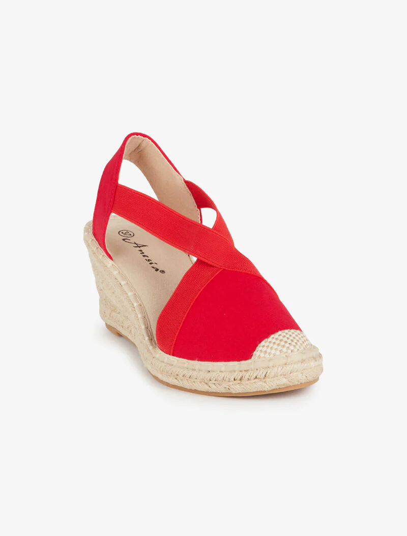 Elastische sleehak espadrilles - rood - Image 3