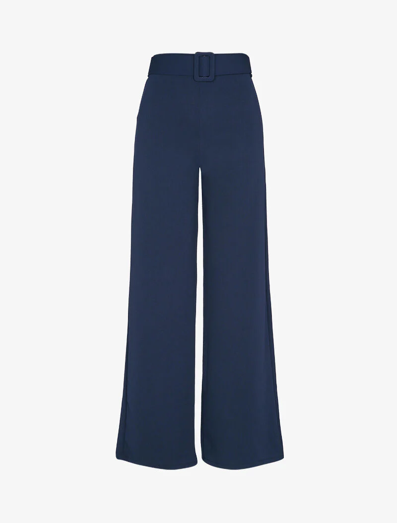 Extra lange rechte broek met vierkante gespsluiting - Marineblauw