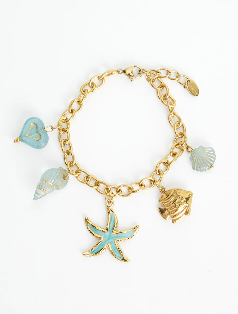 Fantaisie armband met maritiem motief en hart - Turkoois - Image 2