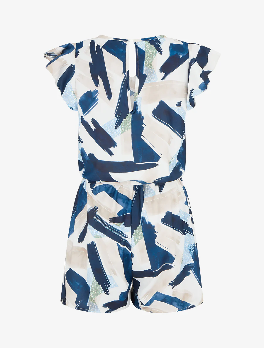Fantasie jumpsuit met korte, gerimpelde mouwen - Marine - Image 2