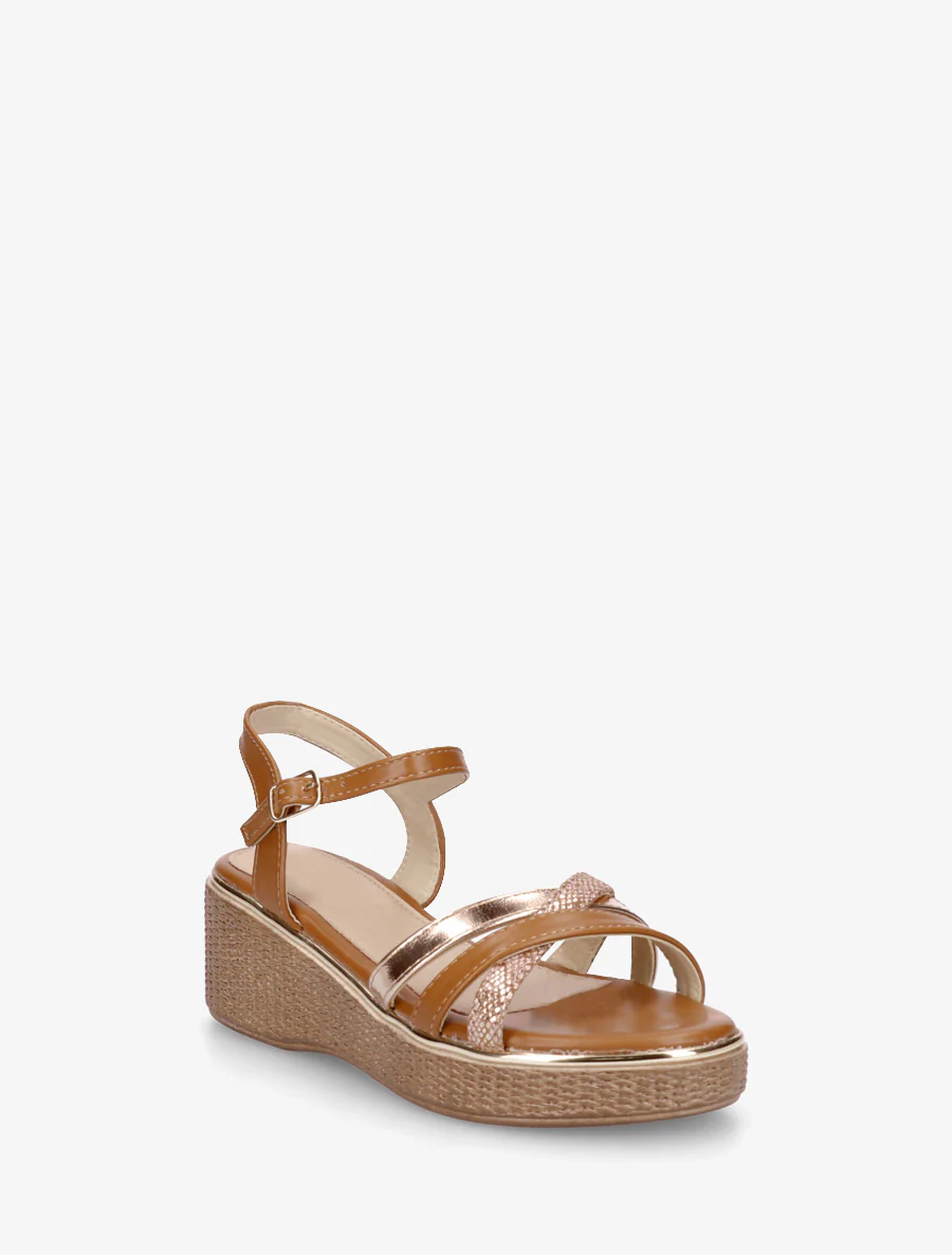 Fantasie plateau sandalen met gekruiste bandjes - Kameel - Image 2
