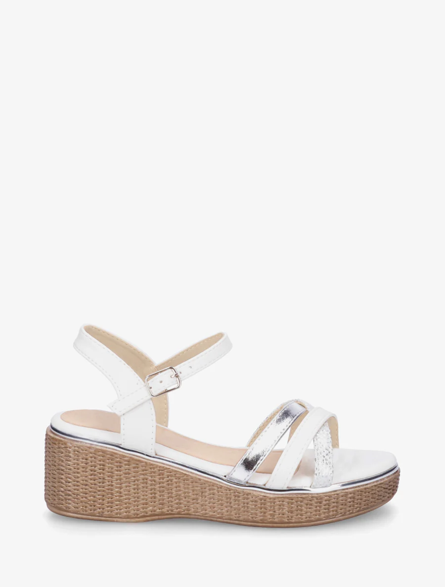 Fantasie plateau sandalen met gekruiste bandjes - Wit