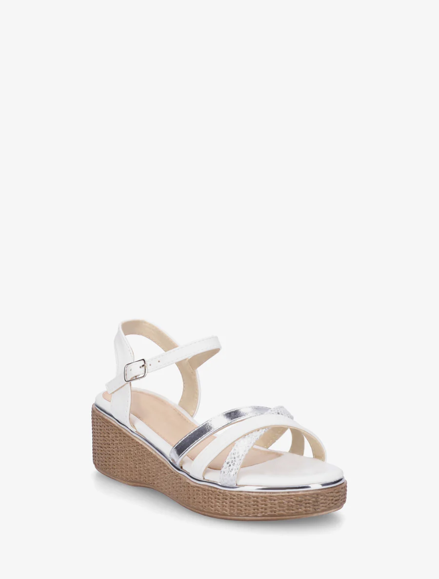 Fantasie plateau sandalen met gekruiste bandjes - Wit - Image 2