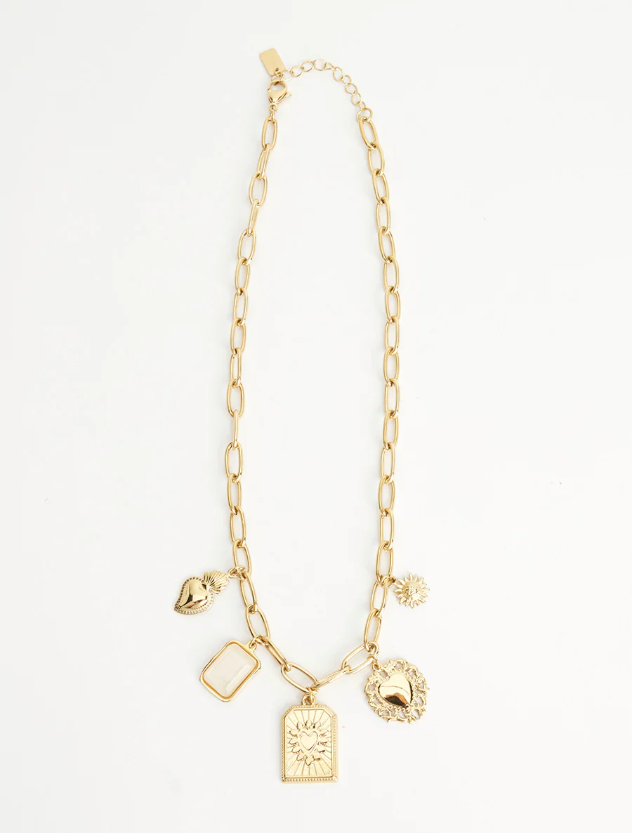 Fantasieketting met hartmotieven en gekleurde stenen - Beige - Image 2