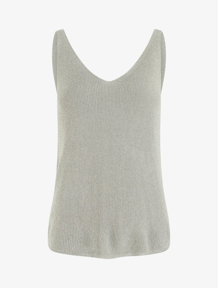Fijn gebreide tanktop met glinsterend detail - Grijs