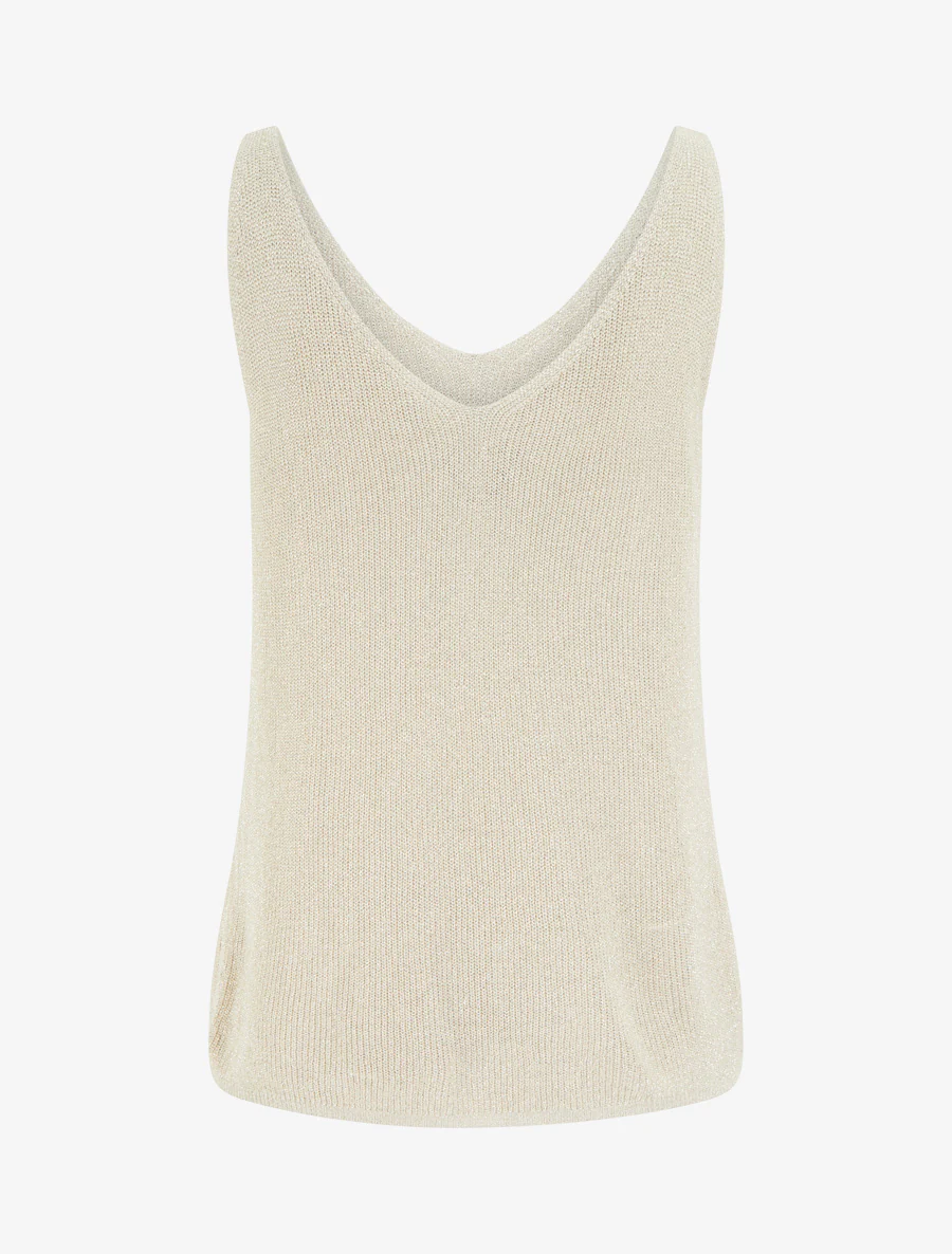 Fijn gebreide tanktop met glinsterend detail - Beige - Image 2