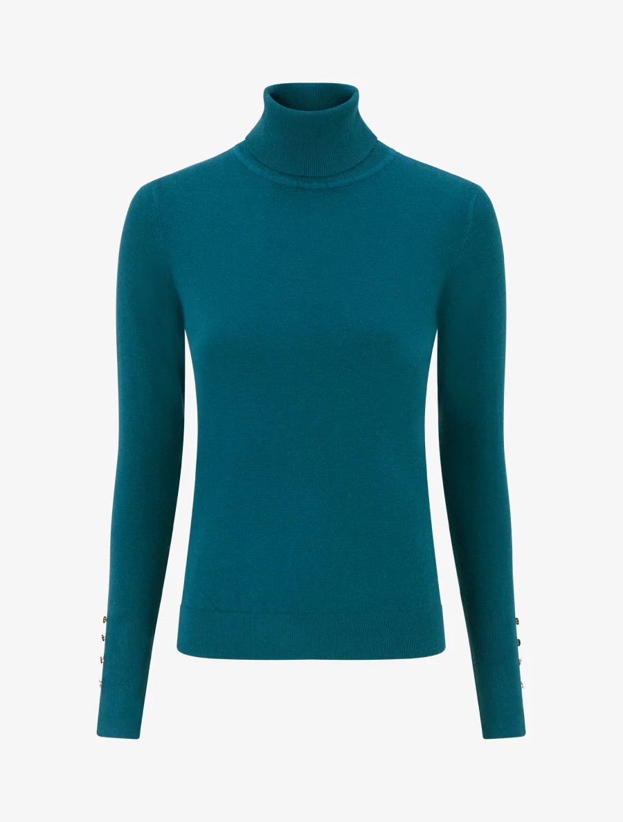 Fijne coltrui met decoratieve knopen - Eendenblauw