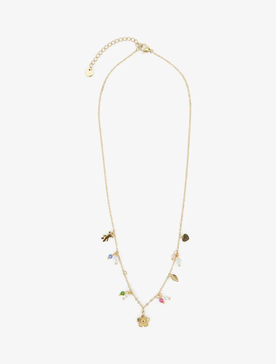 Fijne ketting met stenen en bloemen - Goud - Image 2