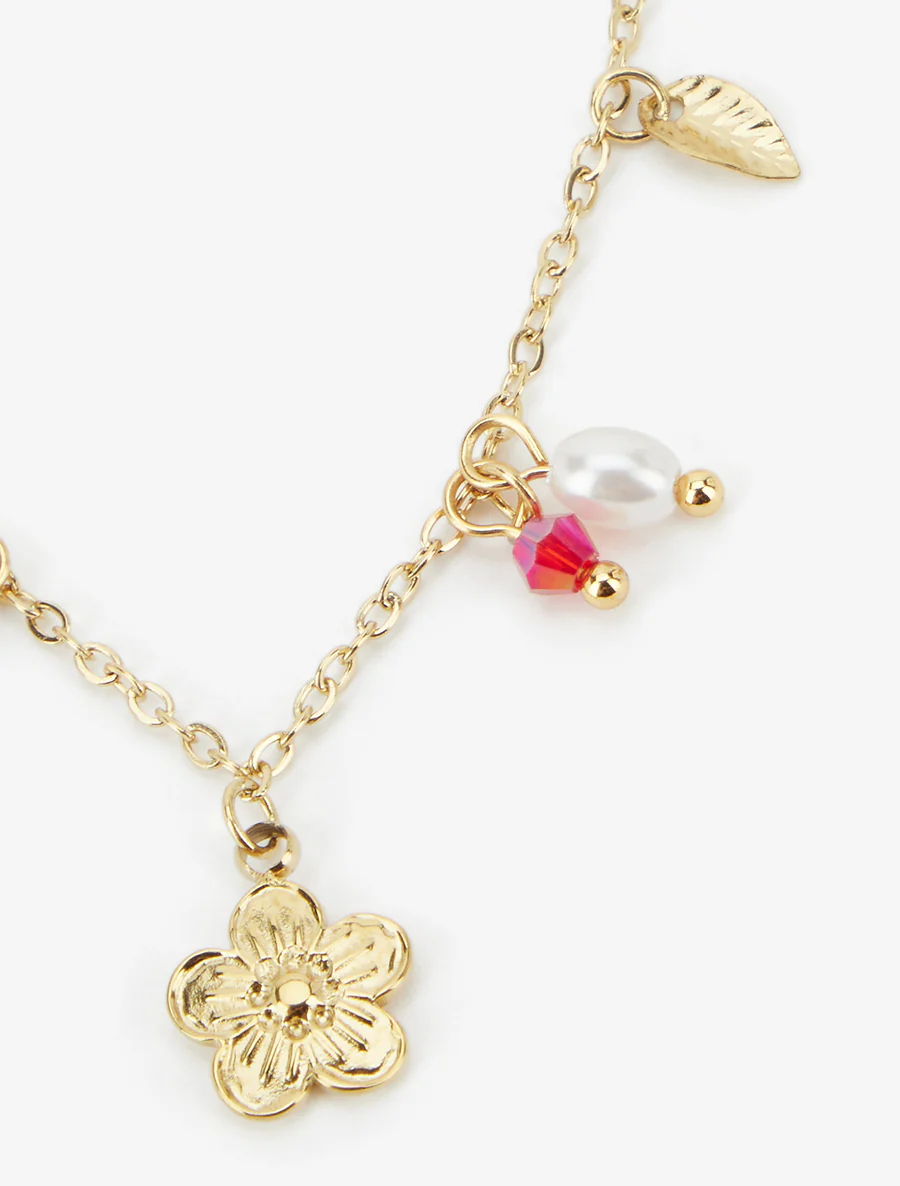 Fijne ketting met stenen en bloemen - Goud - Image 3