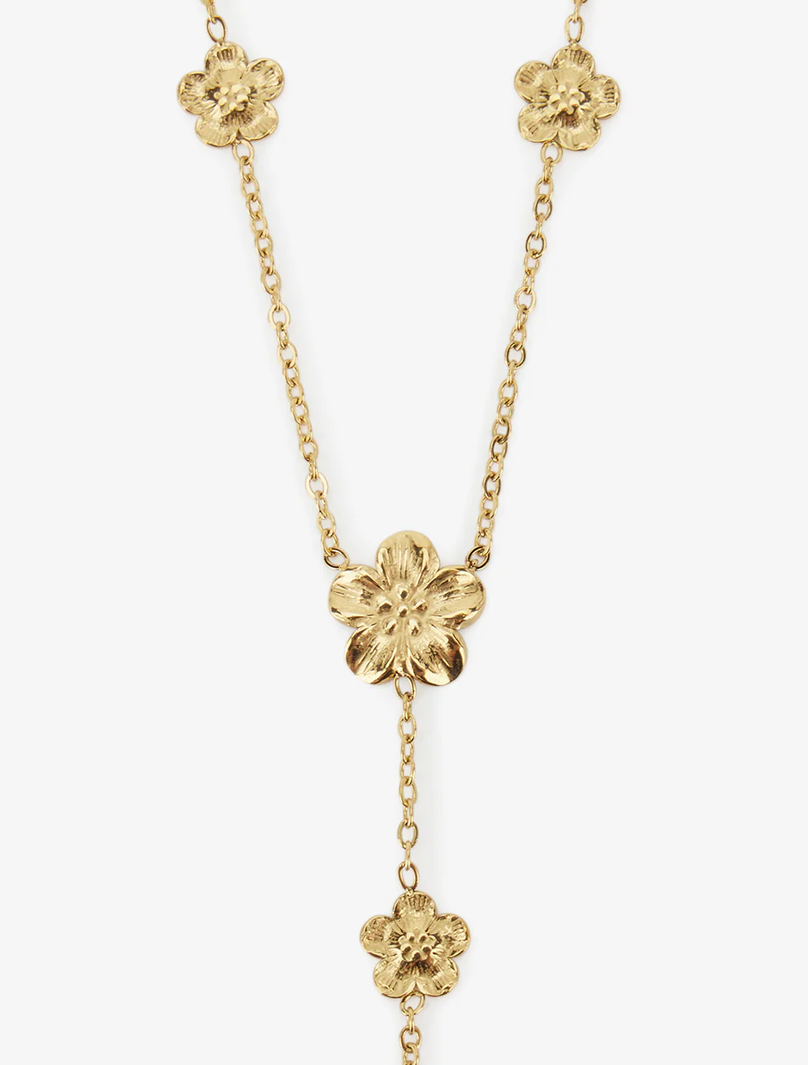 Fijne Y-ketting met bloemen - Goud - Image 3