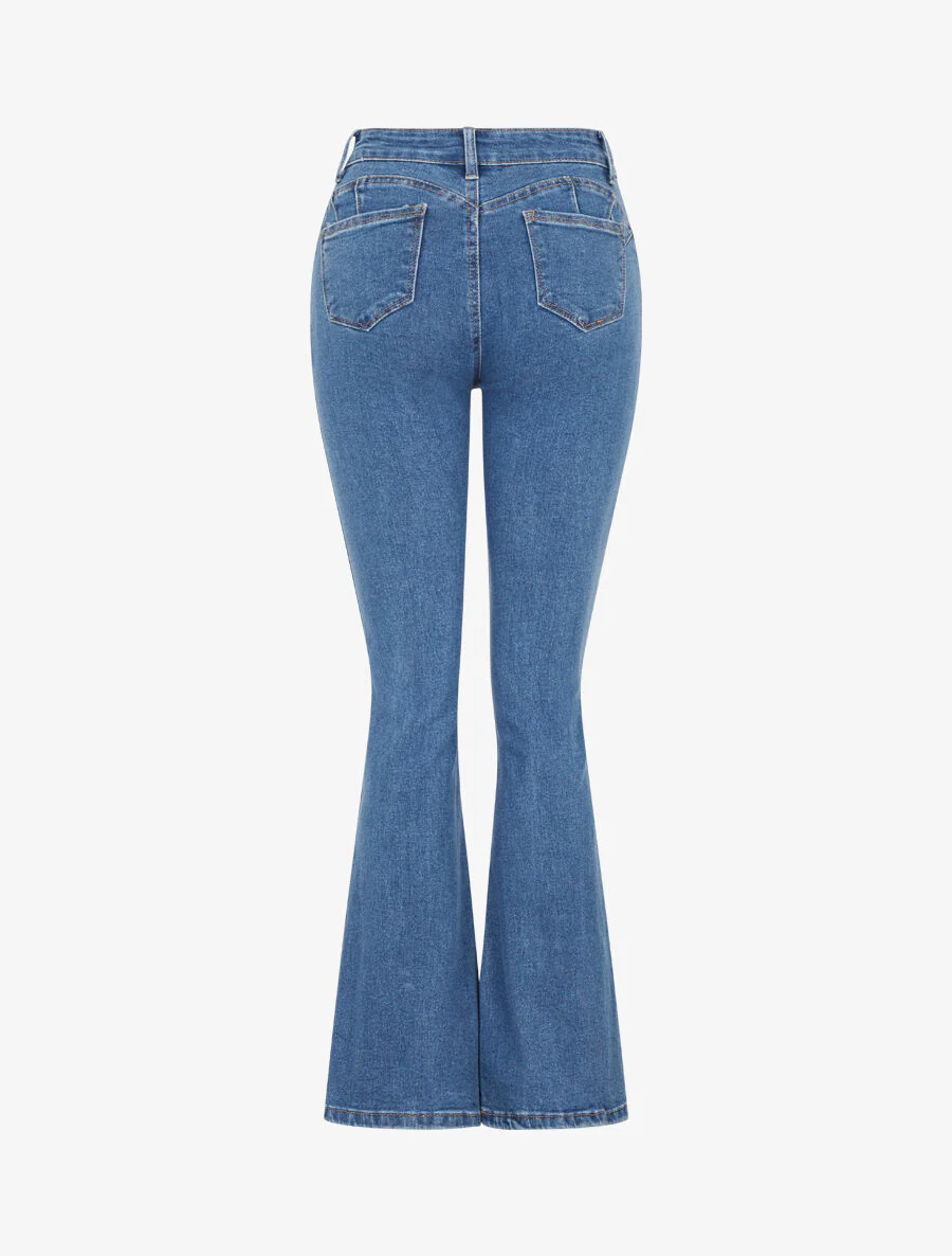Flared jeans met hoge taille - Denimblauw - Image 2