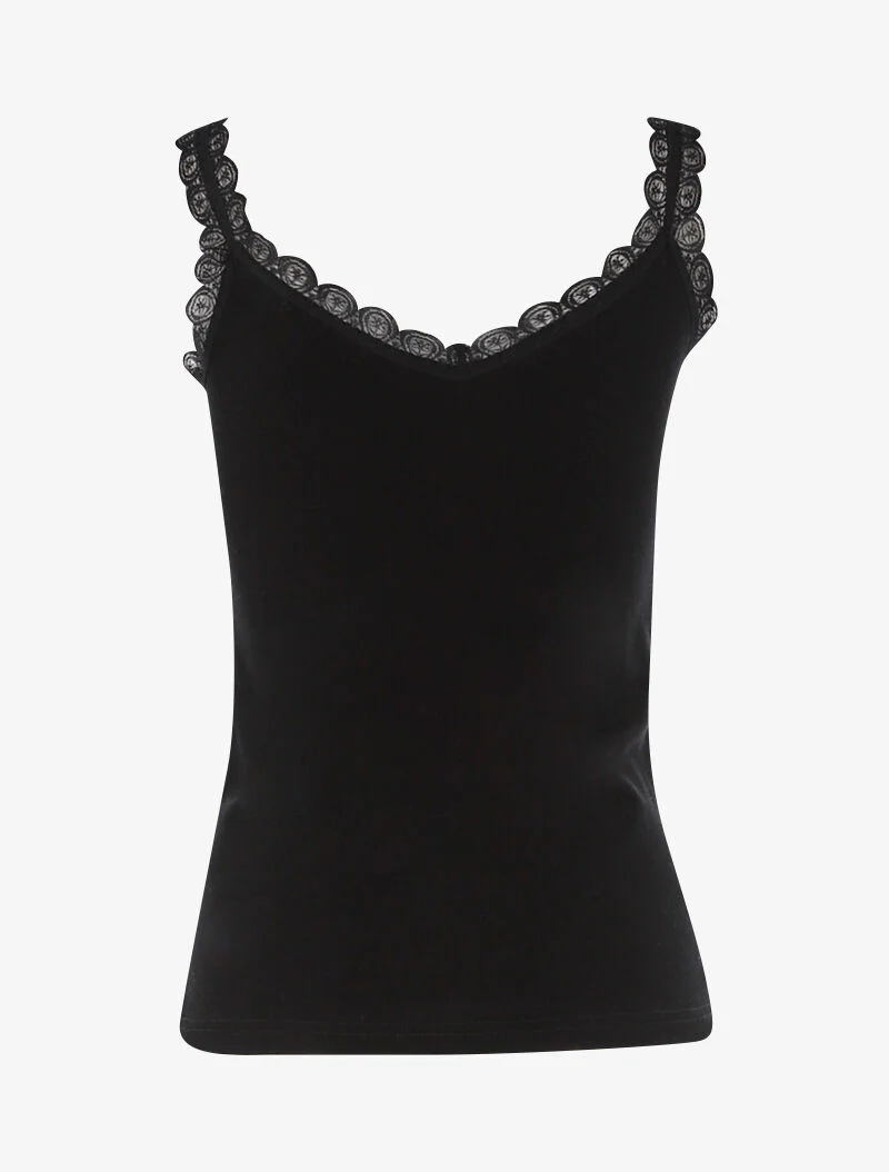 Tanktop met halslijn en bandjes van kant - zwart - Image 2