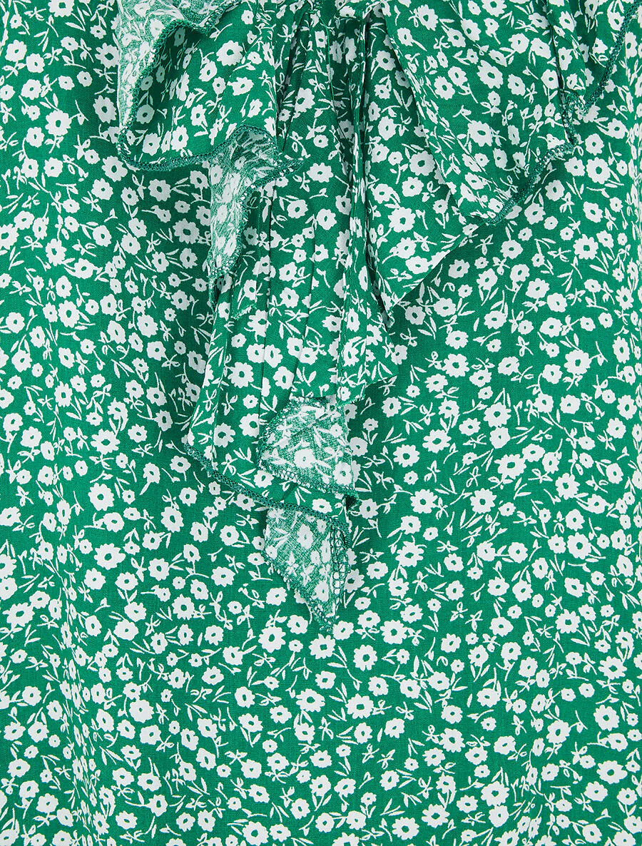 Gebloemde top met ruches op de kraag - groen - Image 3