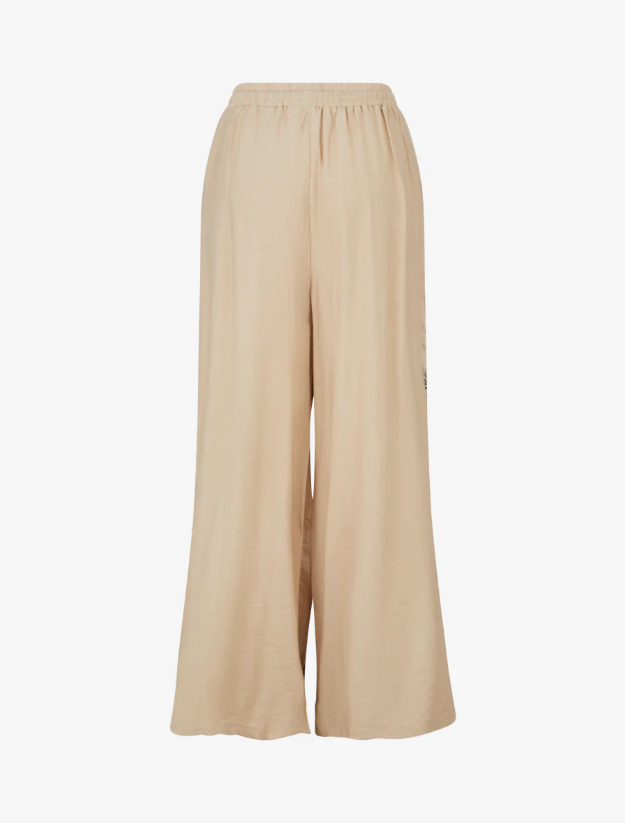 Geborduurde broek met elastische hoge taille - Beige - Image 2