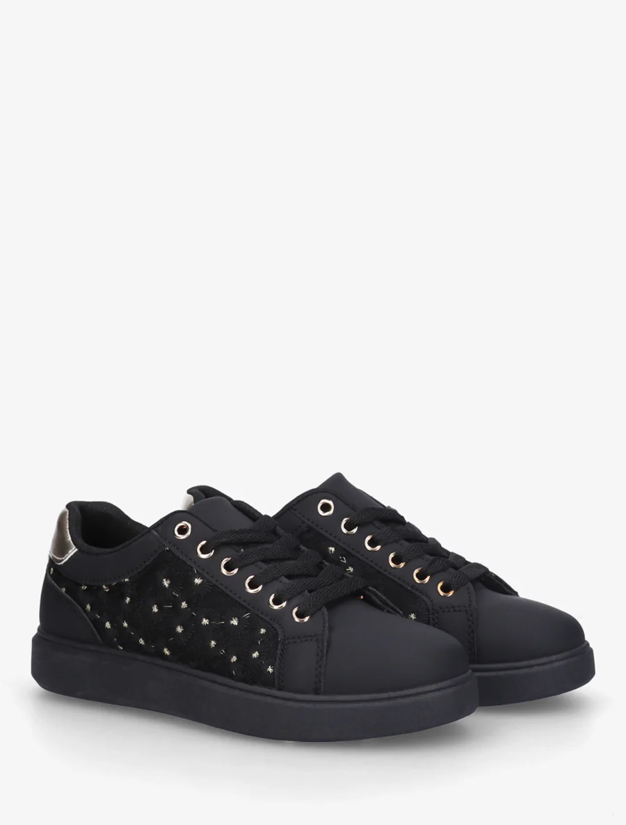 Geborduurde sneakers met madeliefjesmotief - Zwart - Image 4