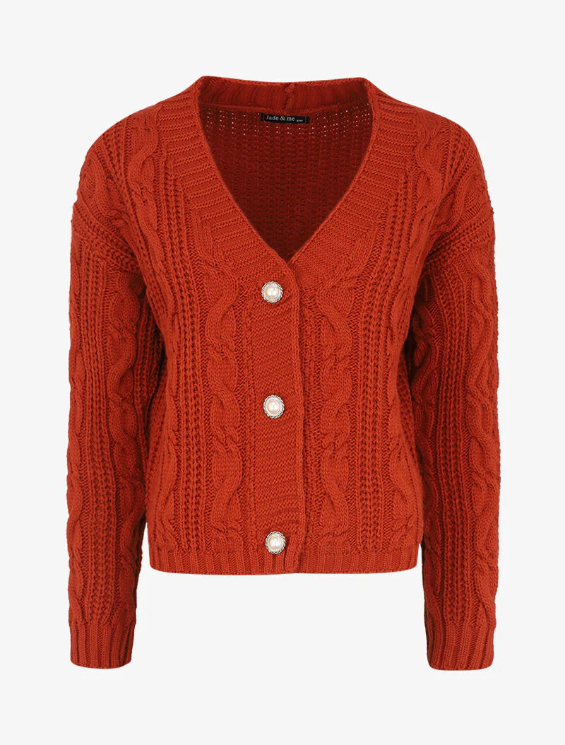 Gebreid vest met gestileerde knopen - Roest