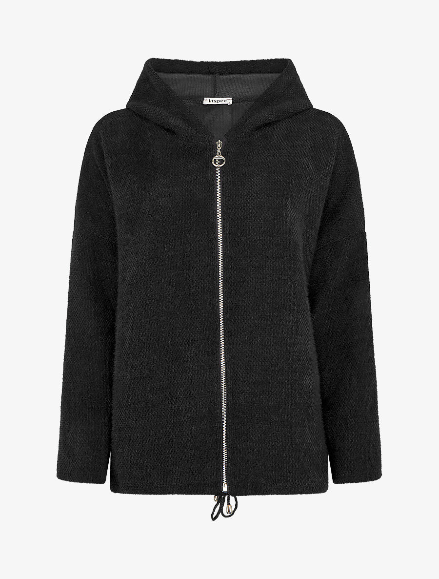 Gebreid vest met rits en capuchon - Zwart
