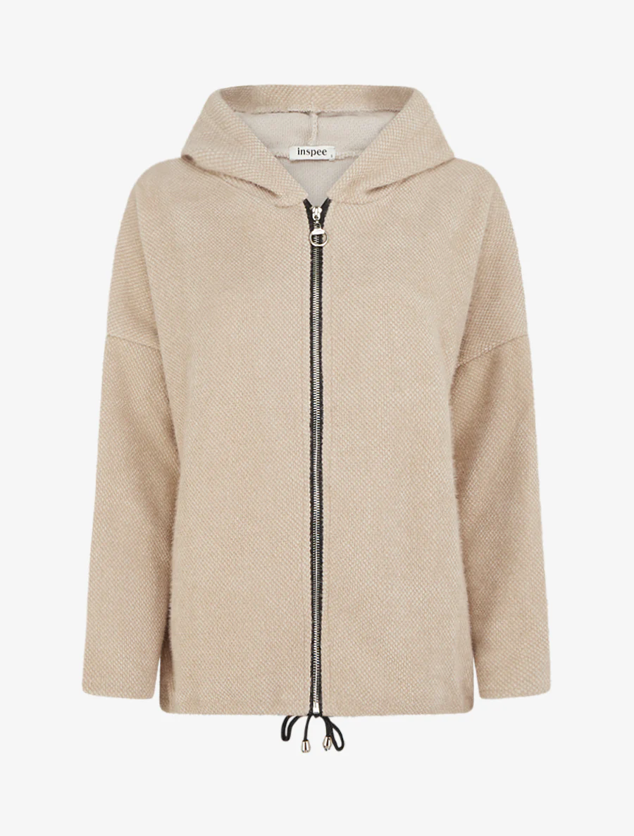 Gebreid vest met rits en capuchon - Beige