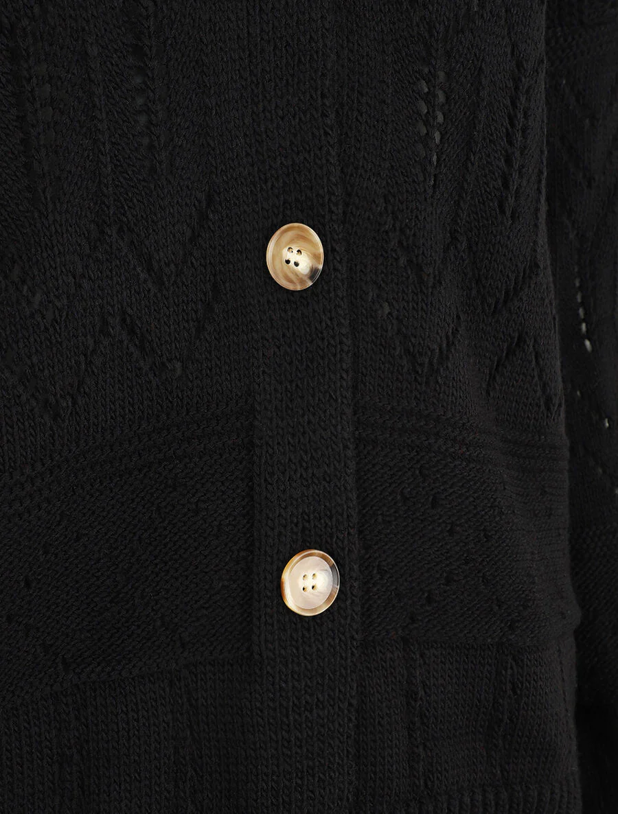 Gebreide cardigan met opengewerkte details en geribde randen - Zwart - Image 3