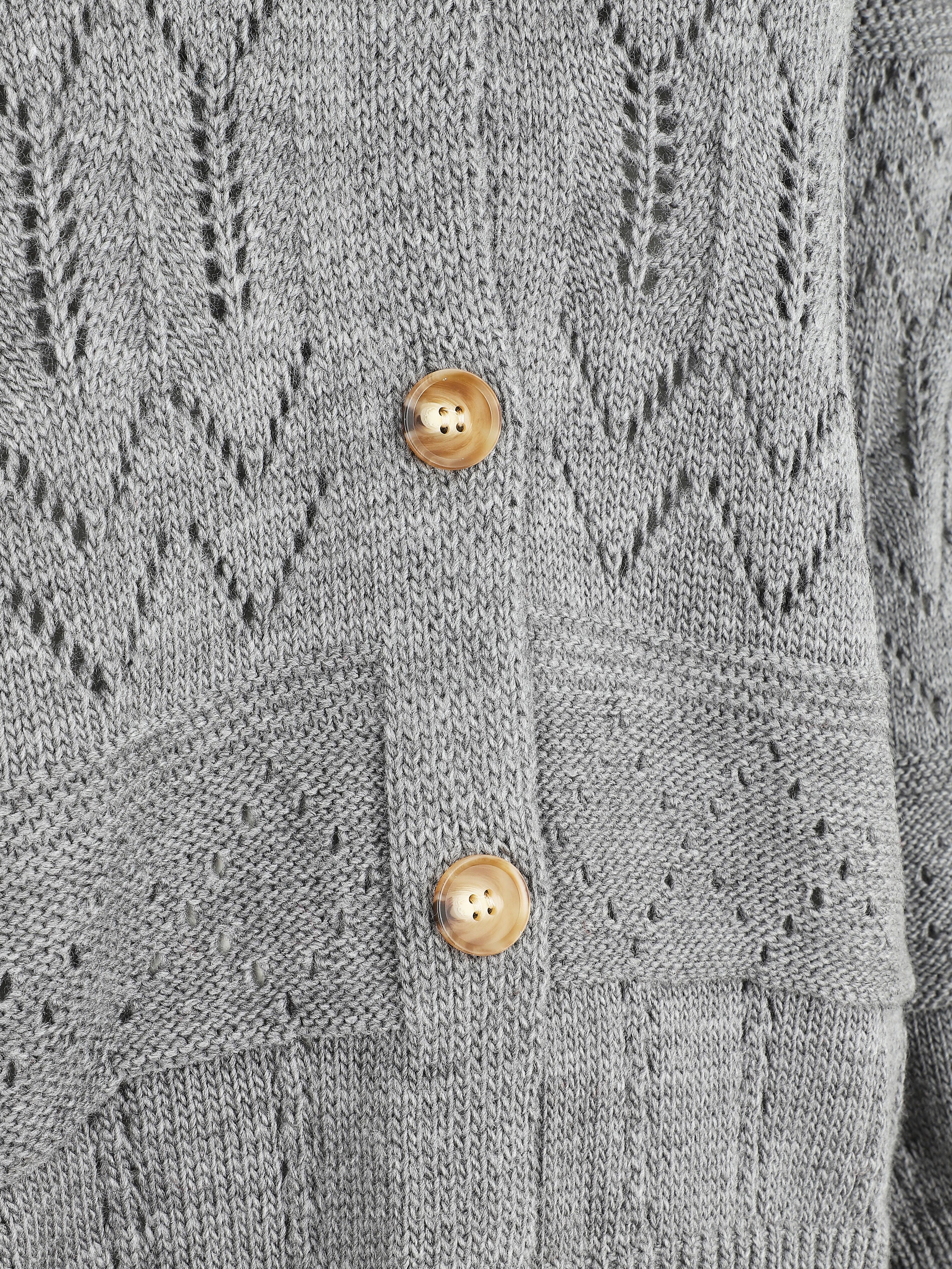 Gebreide cardigan met opengewerkte details en geribde randen - Grijs - Image 3