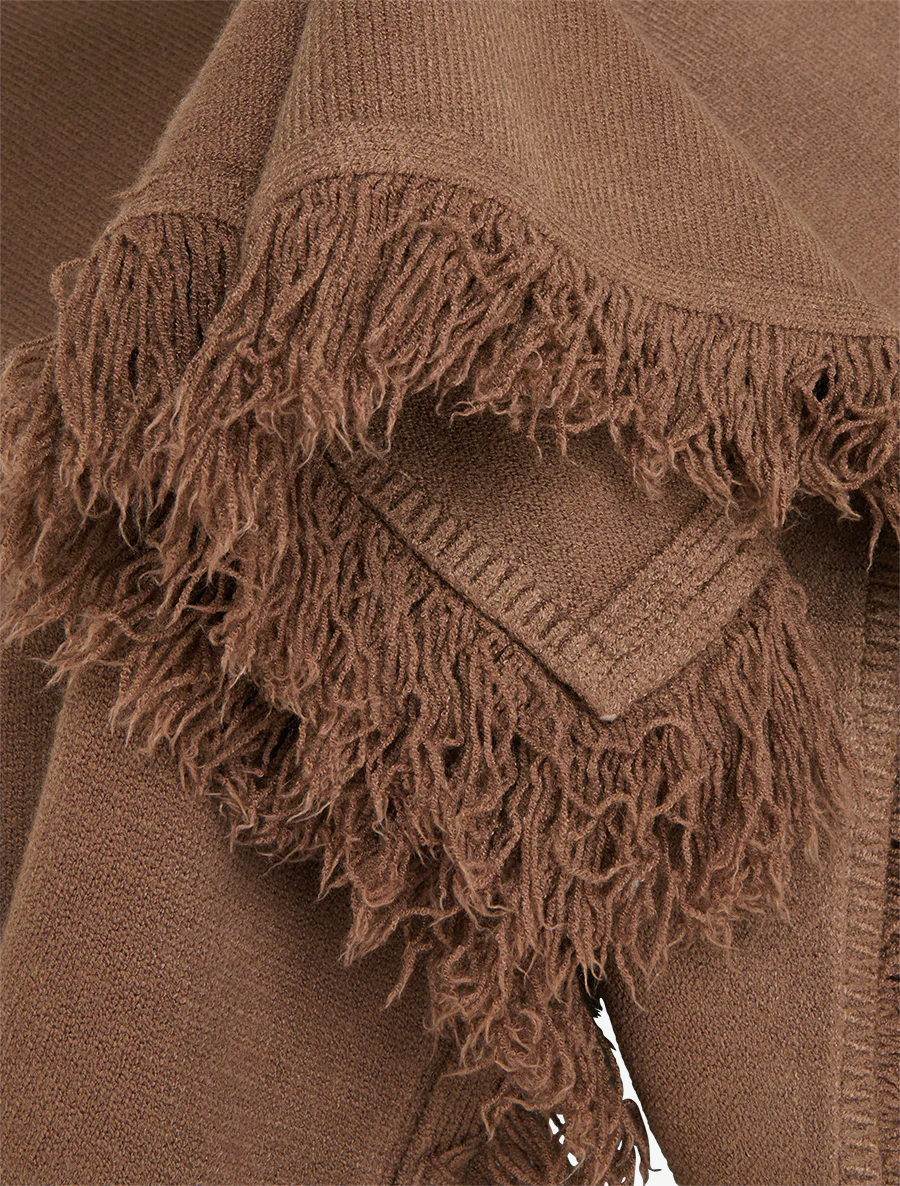 Gebreide poncho met franjes - Bruin - Image 3