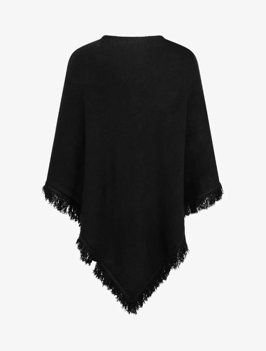 Gebreide poncho met franjes - Zwart - Image 2