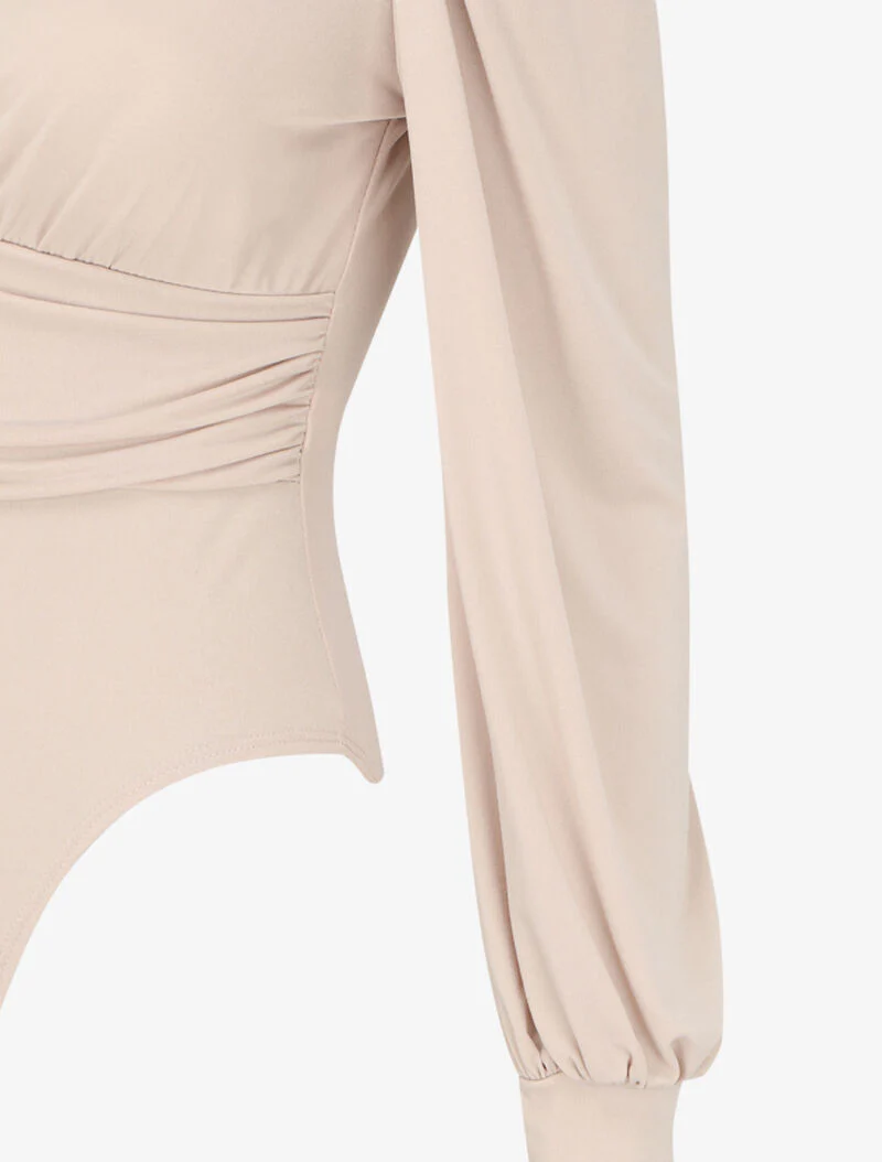 Gedrapeerde body met overslaghals - Beige - Image 3