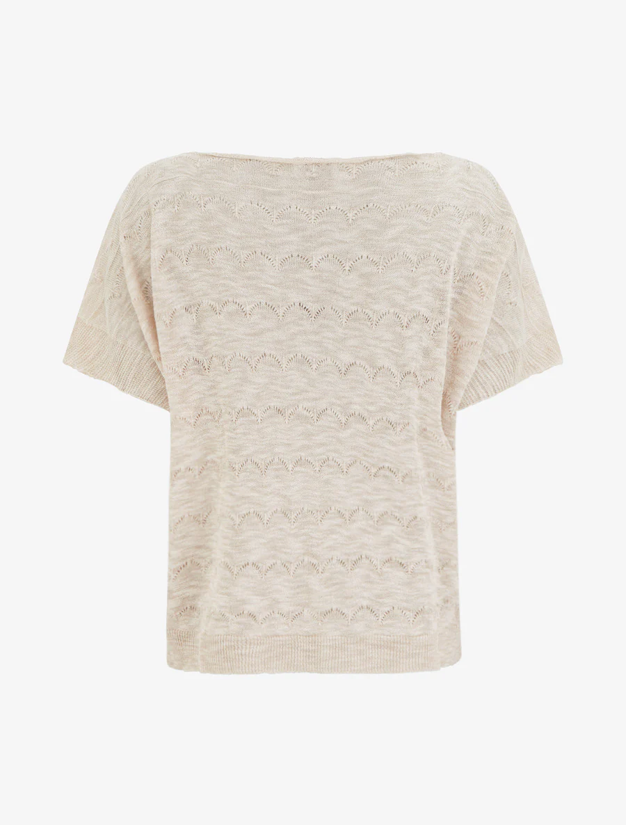 Gehaakt gebreid topje met korte mouwen - Beige - Image 2