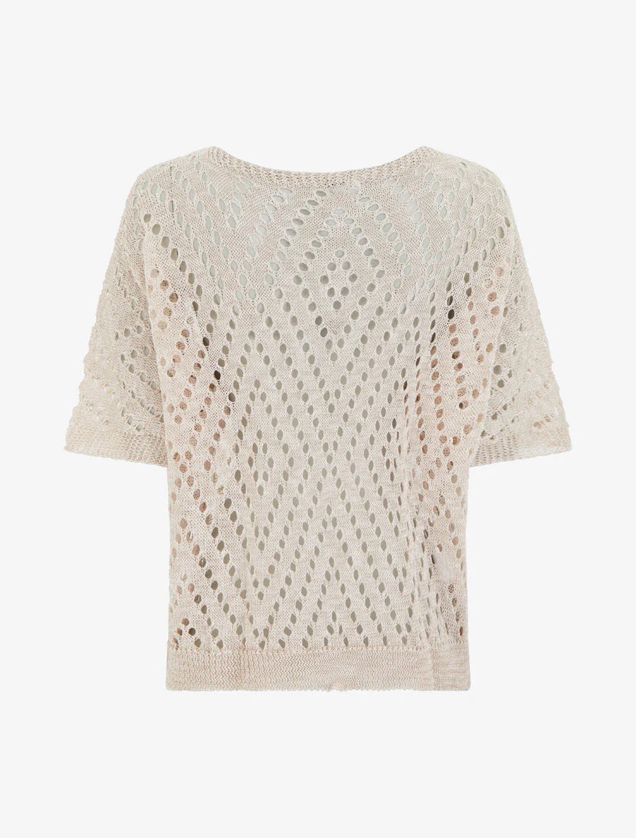 Gehaakt opengewerkt topje van mesh - Beige - Image 2