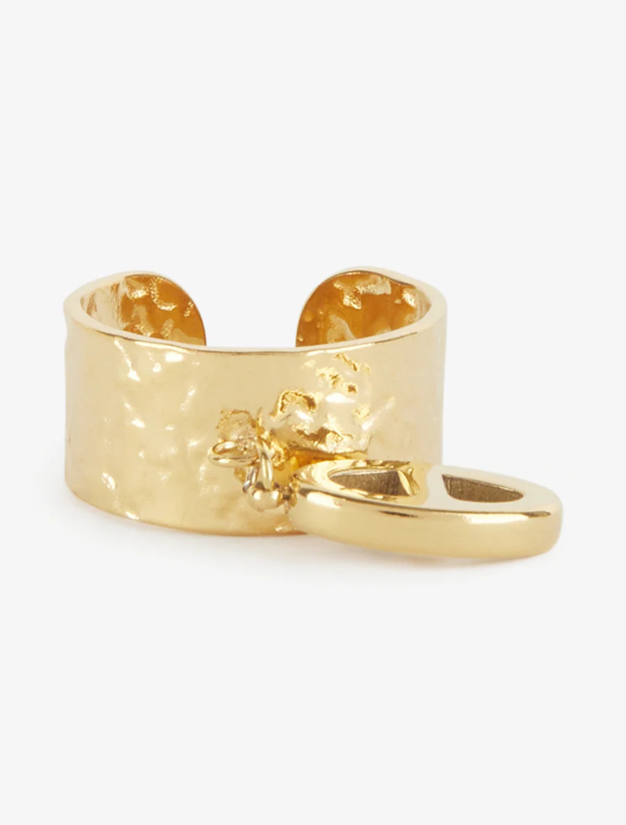 Gehamerde ring met bedel in scheepskettingstijl - Goud - Image 3